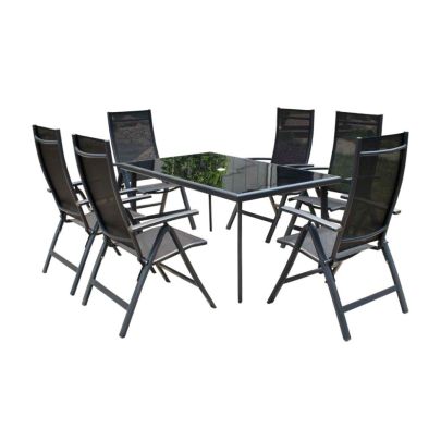 Sorrento Aluminium Textilene 6 Seater Dining Set With Rectangle Table In Black