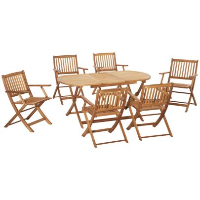 Outsunny 7 Piece Wooden Garden Dining Set with Umbrella Hole, Folding Dining Table and Armchairs with Parasol Hole, Teak