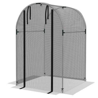 Outsunny Galvanised Steel Fruit Cage, Plant Protection Tent with Zipped Door, 1.2 x 1.2 x 1.9m, Black