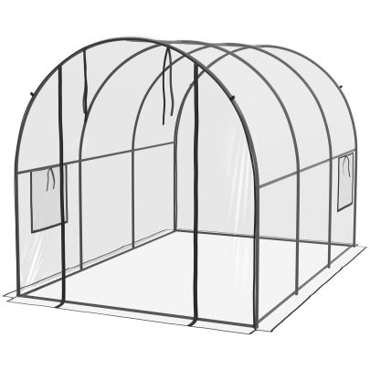 Outsunny Polytunnel Greenhouse Walk-in Grow House with Plasric Cover, Door, Mesh Window and Steel Frame, 3 x 2 x 2m, Clear