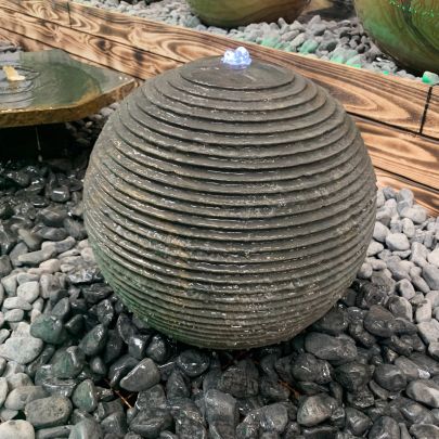 40cm Grey Granite Ribbed Sphere Natural Stone