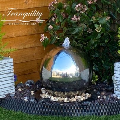 30cms Stainless Steel Sphere Modern Water Feature