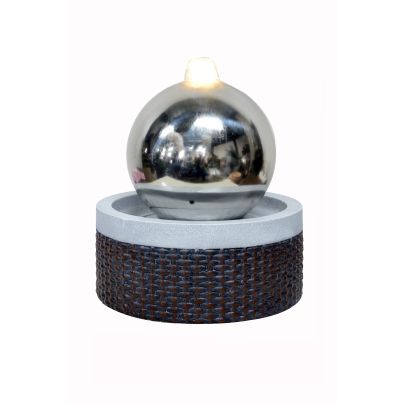 Solar Sphere on Round Rattan Base Contemporary Water Feature