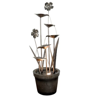 Solar Powered Zinc Flower & Pot Modern Water Feature