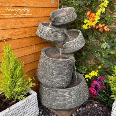 Stacked Slate Bowls Contemporary Water Feature