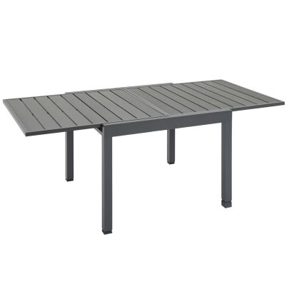 Outsunny Extendable Dining Table Outdoor Slat Table for 4-6 Person Rectangular Lawn Garden Bistro Patio Table with Aluminium Frame, Grey