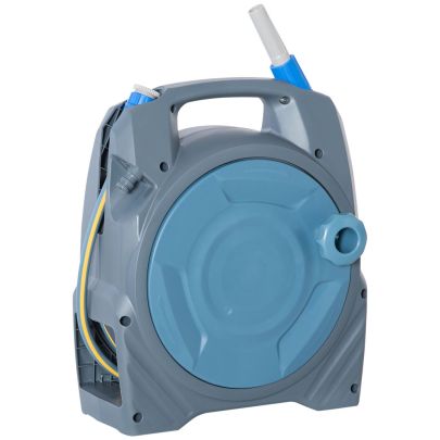 Outsunny Garden Hose Reel Retractable Hose Reel with 10m + 10m Hose and Simple Manual Rewind, Compact and Lightweight