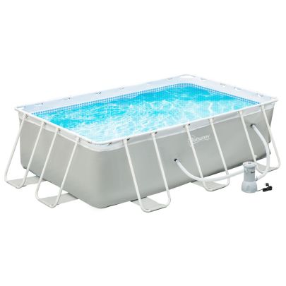 Outsunny Steel Frame Pool with Filter Pump, Outdoor Rectangular Frame Above Ground Swimming Pool, 340 x 215 x 80 cm, Light Grey