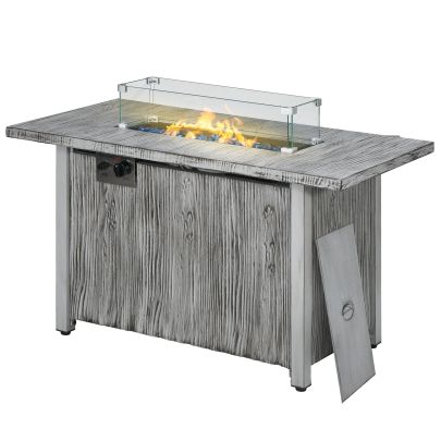 Outsunny 50,000 BTU Gas Fire Pit Table with Cover and Glass Screen Grey