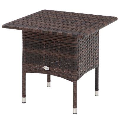 Outsunny Outdoor Rattan Side Table Coffee Table with Plastic Board, Full Woven Table Top for Patio, Garden, Balcony, Mixed Brown