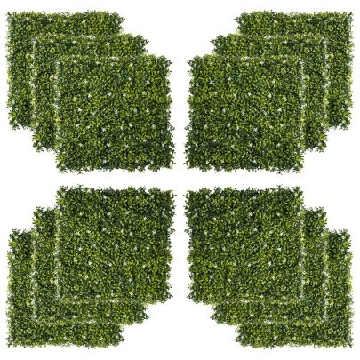 Outsunny 12PCS Artificial Boxwood Wall Panels 50cm x 50cm Grass Privacy Fence Screen Faux Hedge Greenery Backdrop Encrypted Milan Grass