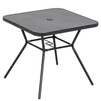 Outsunny Square Outdoor Table, Patio Bistro Coffee Table with Faux marbled Top and 42mm Umbrella Hole for Garden