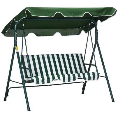 Outsunny 3 Seater Garden Swing Chair W/ Adjustable Canopy, Garden Swing Seat with Steel Frame, Padded Seat, Green