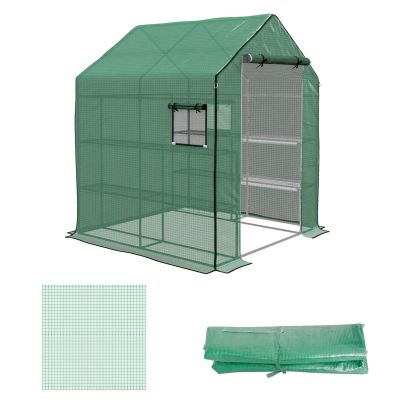 Outsunny Greenhouse Cover Replacement Walk-in PE Hot House Cover with Roll-up Door and Windows, 140 x 143 x 190cm, Green