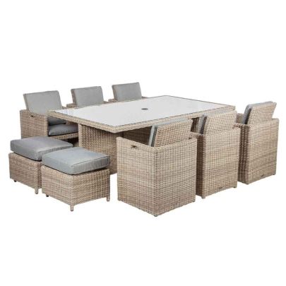Wentworth Single Weave Premium Rattan 10 Seater Cube Set With Rectangle Table In Brown