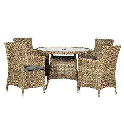 Wentworth Single Weave Premium Rattan 4 Seater Dining Set With Round Table In Brown