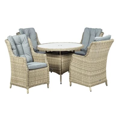 Wentworth Single Weave Premium Rattan 4 Seater Dining Set With Round Table In Brown