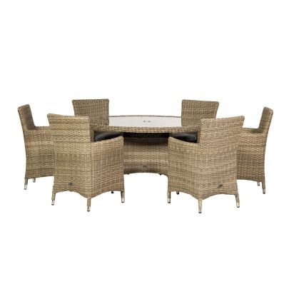 Wentworth Single Weave Premium Rattan 6 Seater Dining Set With Round Table In Brown