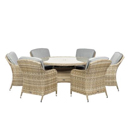 Wentworth Single Weave Premium Rattan 6 Seater Dining Set With Round Table In Brown