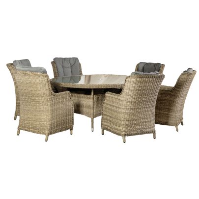 Wentworth Single Weave Premium Rattan 6 Seater Dining Set With Ellipse Table In Brown