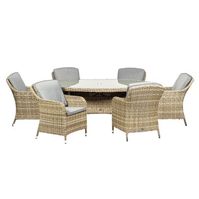 Wentworth Single Weave Premium Rattan 6 Seater Dining Set With Ellipse Table In Brown