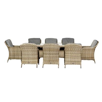Wentworth Single Weave Premium Rattan 8 Seater Dining Set With Ellipse Table In Brown