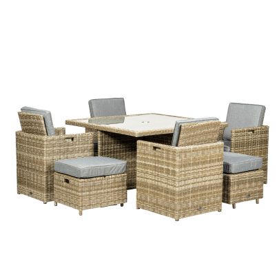 Wentworth Single Weave Premium Rattan 4 Seater Cube Set With Square Table In Brown