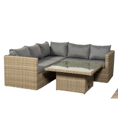 Wentworth Single Weave Premium Rattan 4 Seater Corner Dining Set With Square Table In Brown