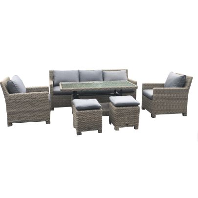 Wentworth Single Weave Premium Rattan 5 Seater Conversation Set With Rectangle Table In Brown