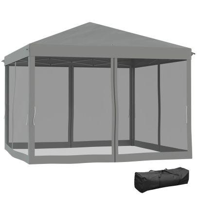 Outsunny 3 x 3?m Pop Up Gazebo, Garden Tent with Removable Mesh Sidewall Netting, Carry Bag for Backyard Patio Outdoor Light Grey