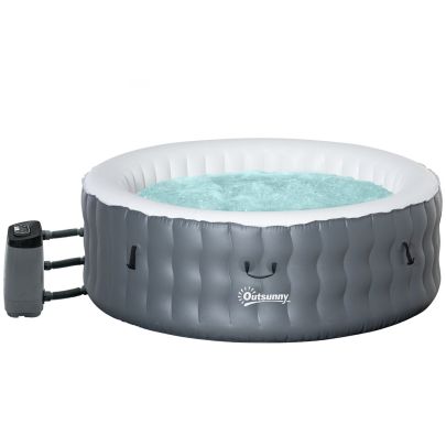 Outsunny Round Hot Tub Inflatable Spa Outdoor Bubble Spa Pool with Pump, Cover, Filter Cartridges, 4-6 Person, Grey