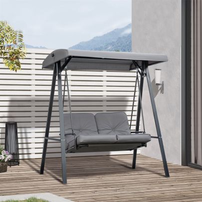 Outsunny 2 Seater Garden Swing Chair Outdoor Hammock Bench with Steel Frame Adjustable Tilting Canopy for Patio, Grey