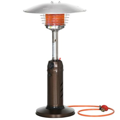 Outsunny Gas Patio Heater with Tip-over Protection, Outdoor Heater with Piezo Ignition, Adjustable Heat, Regulator and Hose for Garden Camping Brown