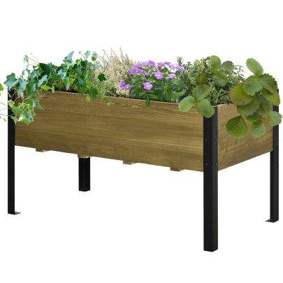 Outsunny Elevated Wood Planter Raised Garden Bed Flower Box w/ Metal Legs and Non-woven Fabric, 120cm x 60cm x 66cm