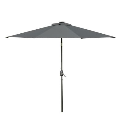 Outsunny 2.7m Garden Parasol, Patio LED Umbrella with Push Button Tilt/Crank 8 Rib Sun Shade for Outdoor Table Market Umbrella Grey