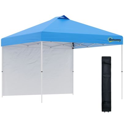 Outsunny 3x(3)M Pop Up Gazebo Tent with 1 Sidewall, Roller Bag, Adjustable Height, Event Shelter Tent for Garden, Patio, Blue