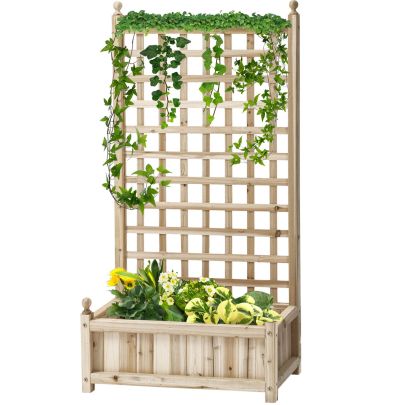 Outsunny Garden Planters with Trellis for Climbing Vines, Wood Raised Beds for Garden, Flower Pot, Indoor Outdoor, Natural