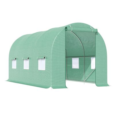 Outsunny 4.5m x 2m x 2m Walk-in Tunnel Greenhouse Garden Plant Growing House with Door and Ventilation Window, Green