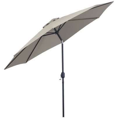 Outsunny 3(m) Tilting Parasol Garden Umbrellas, Outdoor Sun Shade with 8 Ribs, Tilt and Crank Handle for Balcony, Bench, Garden, Light Grey