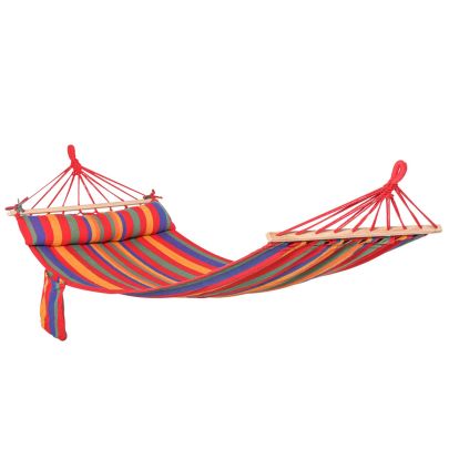 Outsunny Cotton Hammock Soft Portable Swing Sleeping w/ Headrest & Side Pocket Deluxe Swing Chair for Beach, Yard, Bedroom, Patio, Porch, 270 x 80 cm