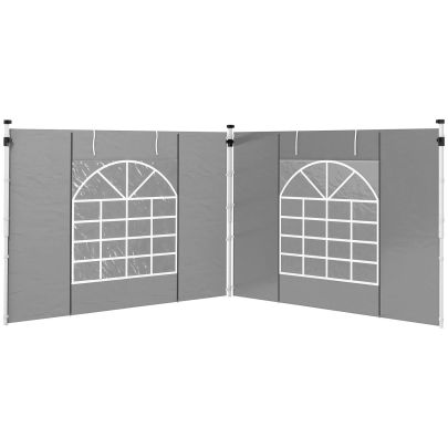 Outsunny Gazebo Side Panels, 2 Pack Sides Replacement, for 3x3(m) or 3x6m Pop Up Gazebo, with Windows and Doors, Light Grey