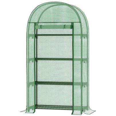 Outsunny 80x49x160cm Mini Greenhouse for Outdoor, Portable Gardening Plant with Storage Shelf, Roll-Up Zippered Door, Metal Frame and PE Cover, Green