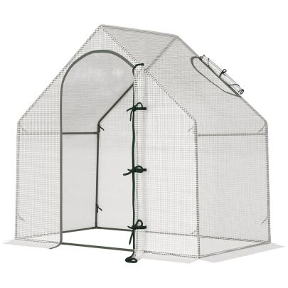 Outsunny Walk-In Greenhouse Vegetable Plant herb Garden Grow House w/ Window Roll-Up Door Steel Frame All-Year Portable, 180 x 100 x 168cm, White