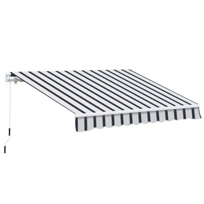 Outsunny 4m x 3(m) Garden Patio Manual Awning Canopy Aluminium Sun Shade Shelter Retractable Blue and White