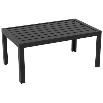 Outsunny Outdoor Side Table, Rectangular Patio Coffee Side Table with Steel Frame and Slat Tabletop for Garden, Balcony, Black