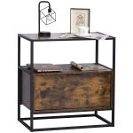  2 Tier Industrial Style Side Table End Desk Storage Unit with Drawer and Open Shelf