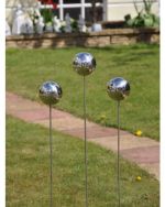 Garden Stainless Steel Decoration - 3 x 10cm Spheres on Sticks