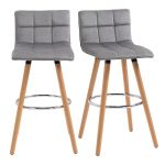  Bar stool Set of 2 Armless Upholstered Counter Height Bar Chairs Wood Legs Grey