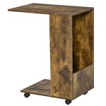  C-Shape Sofa Side Table Laptop Coffee End Table w/ Storage and Casters, Brown