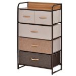  5-Drawer Dresser Tower Fabric Chest of Drawers with Steel Frame Wooden Top